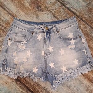 Starry Light Blue Frayed Denim Shorts. Excellent Condition NWOT Size Small